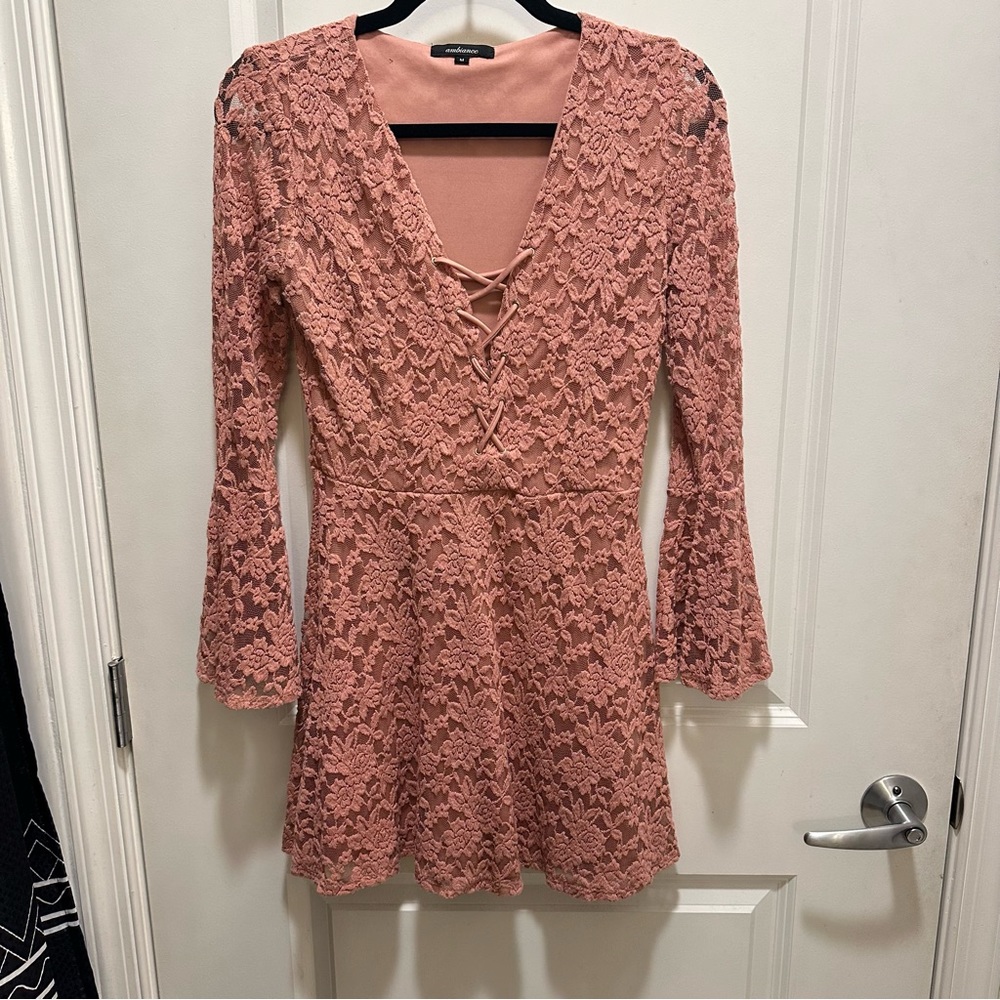 Pink lace dress.